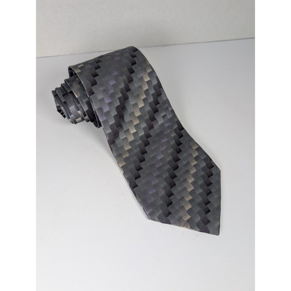 Vintage VAN HEUSEN Geometric Silk Necktie - Gray and Purple